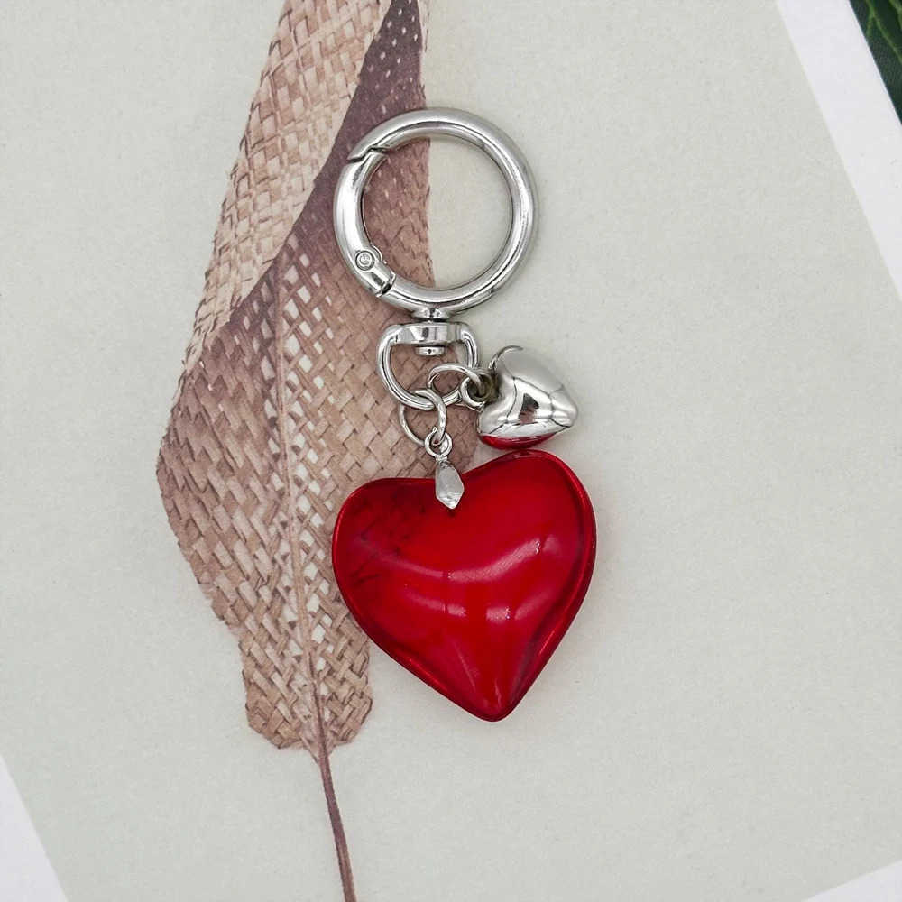 2K Black Transparent Puffy Heart Charms Keychain Grunge Fashion Bag Backpacks Hanging Ornament Car Key Chain for Women M250723