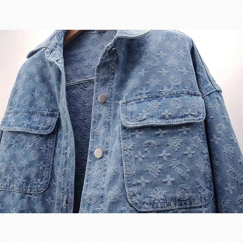 Denim Shirt Womens Autumn Dress Korean version of Joker Printed Loose Long Sleeve Denim Jacket Long Sleeve Jacket250723