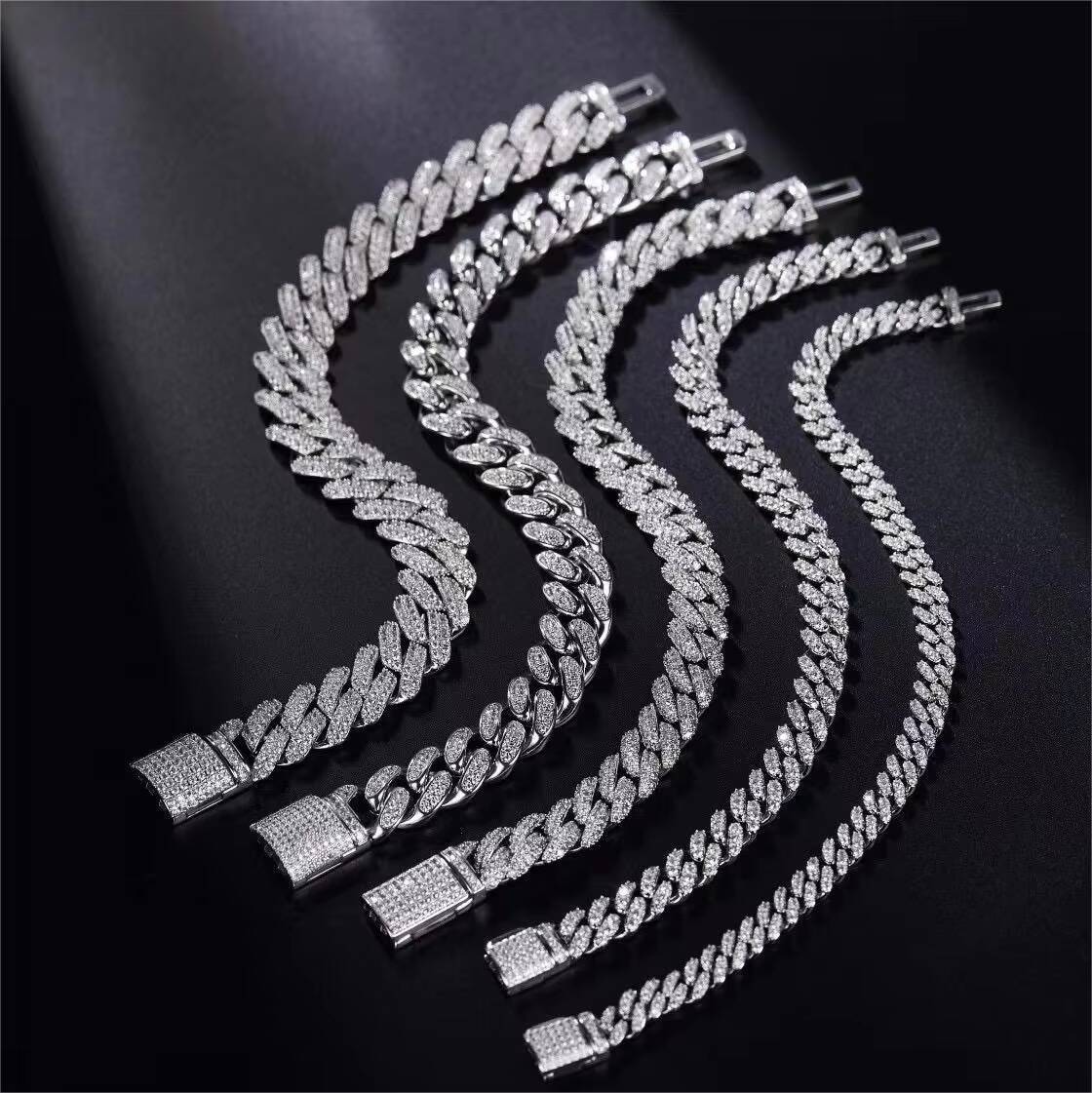 New Arrival Cuban Double Row Moissanite Diamond Necklace Solid Silver Cuban Link Chain Necklace for Men