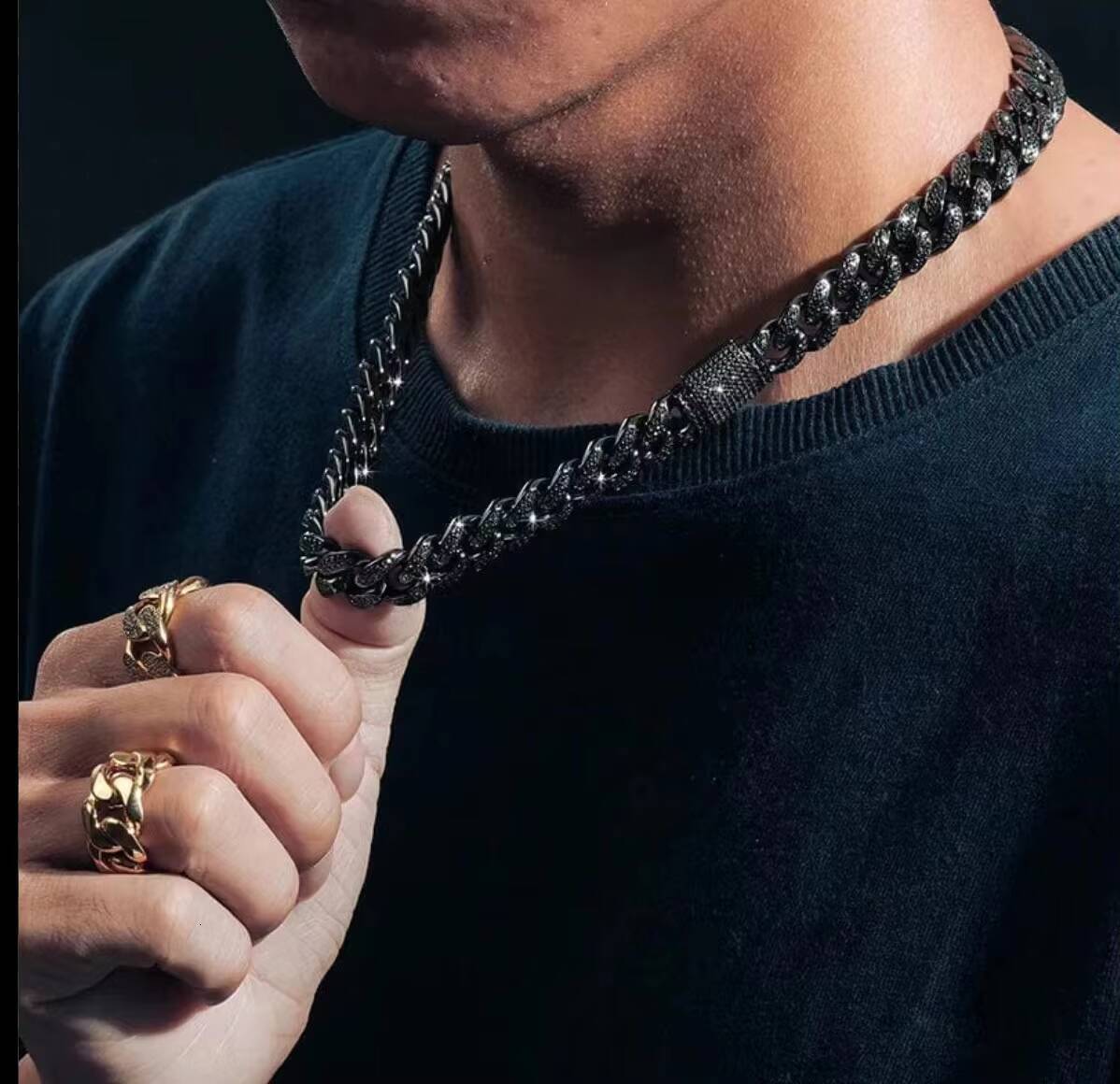 Hiphop Jewelrys Iced Moissanite Cuban Link Chain S925 Silver 12mm Two-Row VVS Black GRAN Necklace