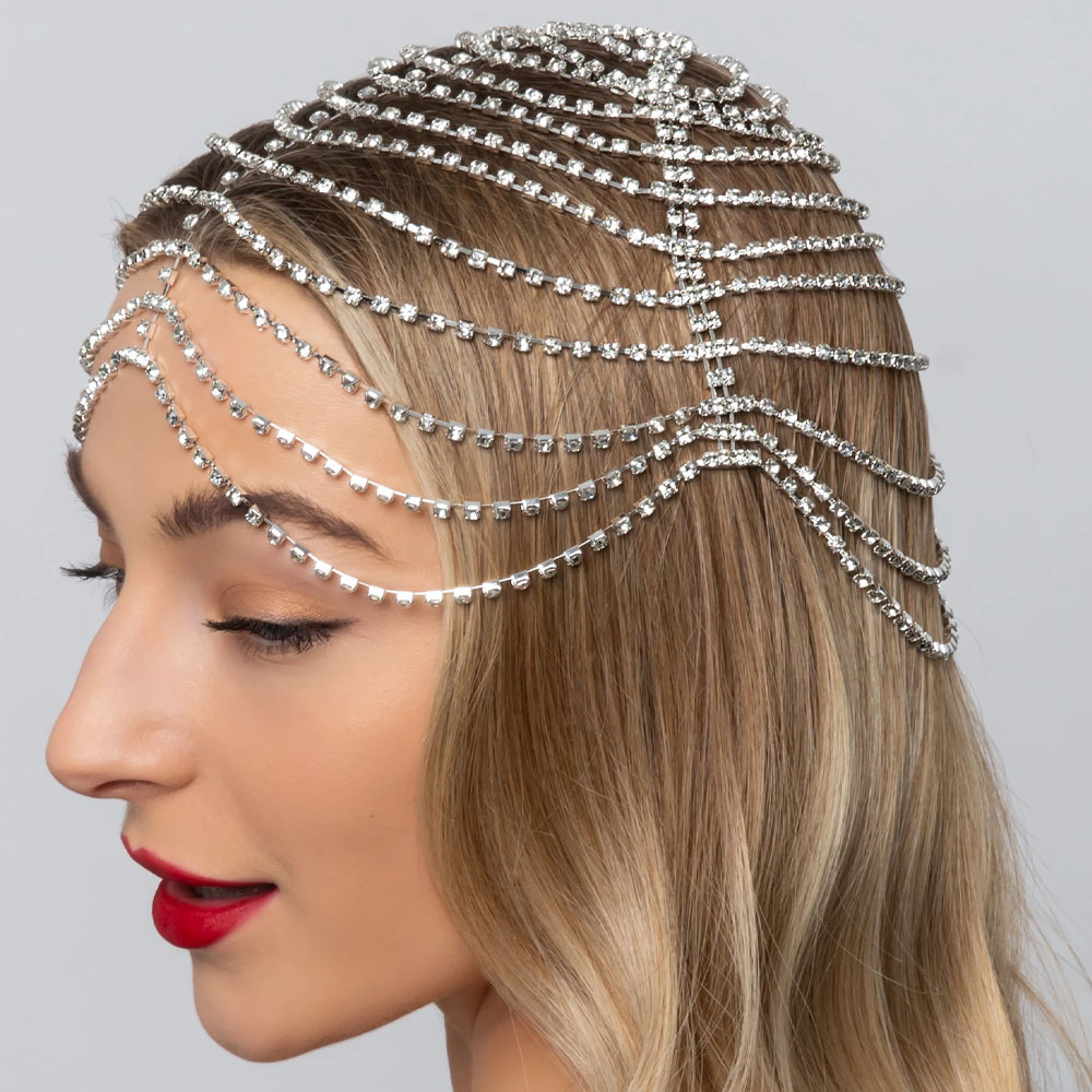 Hip Hop Trending Bride Wedding Hair Accessory Stylish Unique Multi layer VVS Moissanite Studded Luxury Headband Hat Headdress