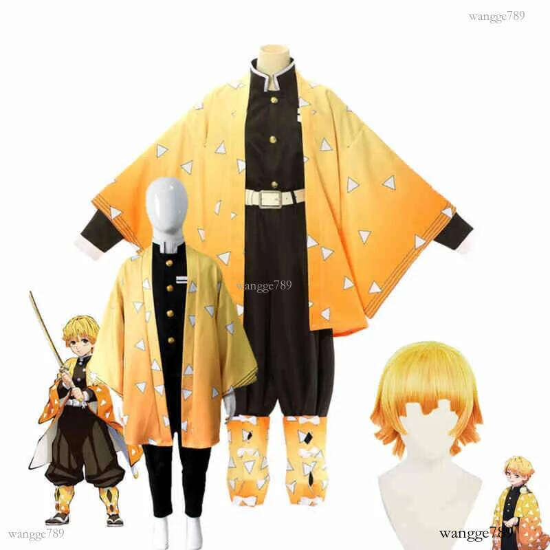 Anime Demon Slayer Kimetsu no Yaiba Agatsuma Zenitsu Kimono Halloween Clothes Cosplay Costume AA220324