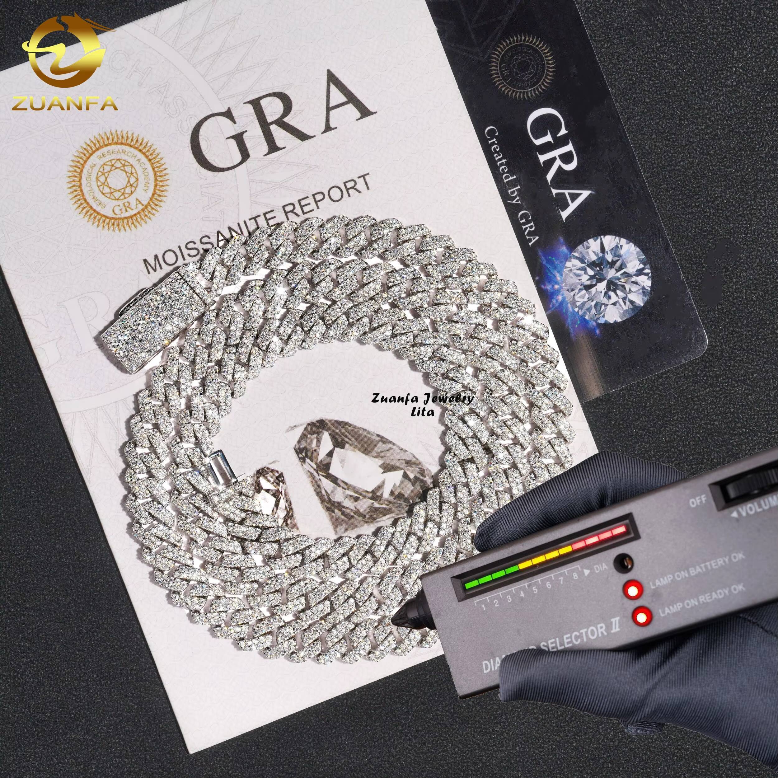 Hot Sale Hip Hop Jewelry 8MM Thin Necklace Bracelet 925 Sterling Silver Moissanite Iced Out Cuban Link Chain