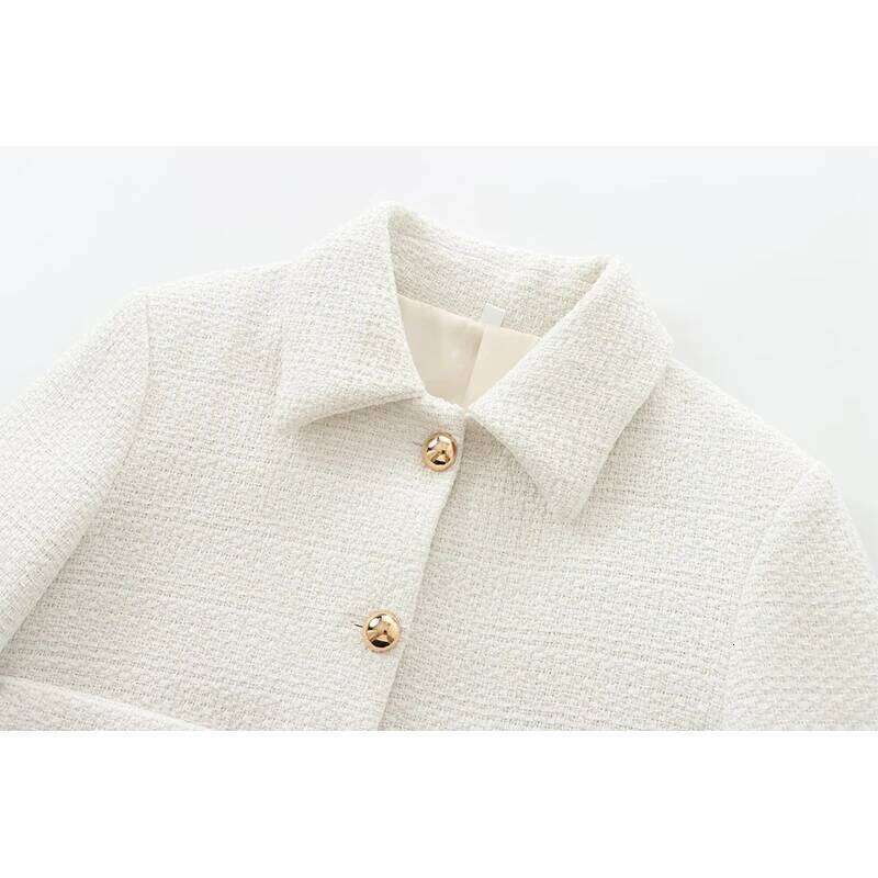 hoodie New Women With Pockets Tweed Jacket Long Sleeve Lapel Collar Female Cropped Coat High Street Elegant Outerwear jacket