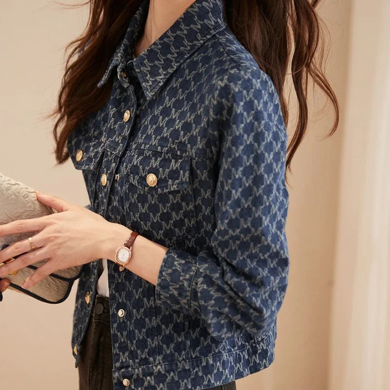 Blue Womens Denim Jackets with Print Outerwears Spring Autumn Graphic Female Jeans Coat on Sale Cowgirl Clothing Vintage 250723