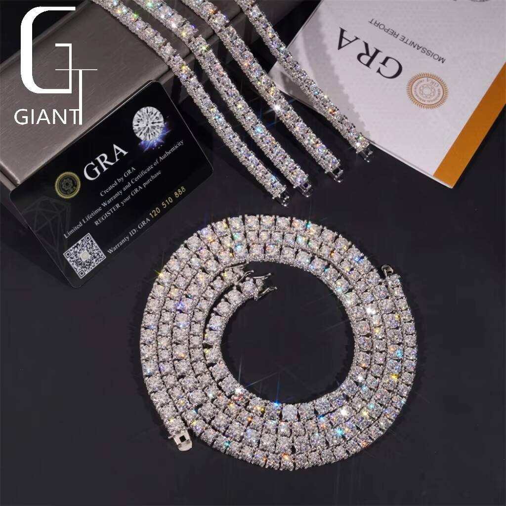 Bulk Stock New Arrivals Iced Out Double Sides Hip Hop S925 VVS1 5mm 6.5mm Moissanite Diamond Cluster Tennis Chain Bracelet