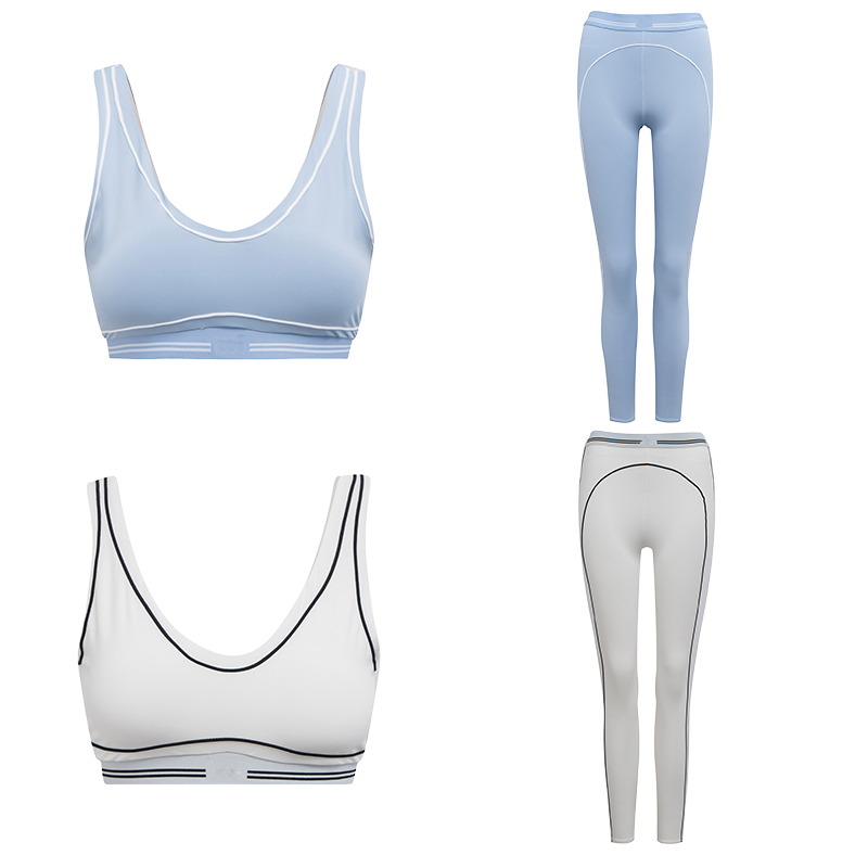 Women Yoga Sets 5A Quality Legging+Bra Gym White-Striped Workout Quick-Drying
