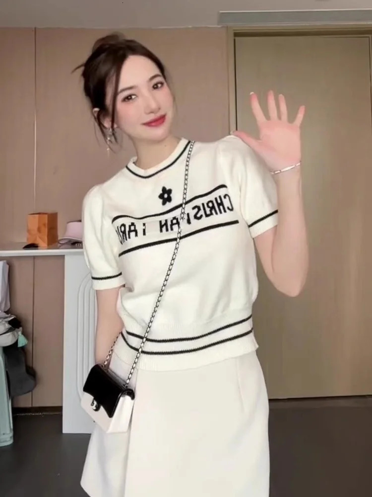 Sweet Sle Ice Silk ort Sve Knitted Sweater Womens Slim Fit ort Length Summer Arrival Thin Sweater Top 250723