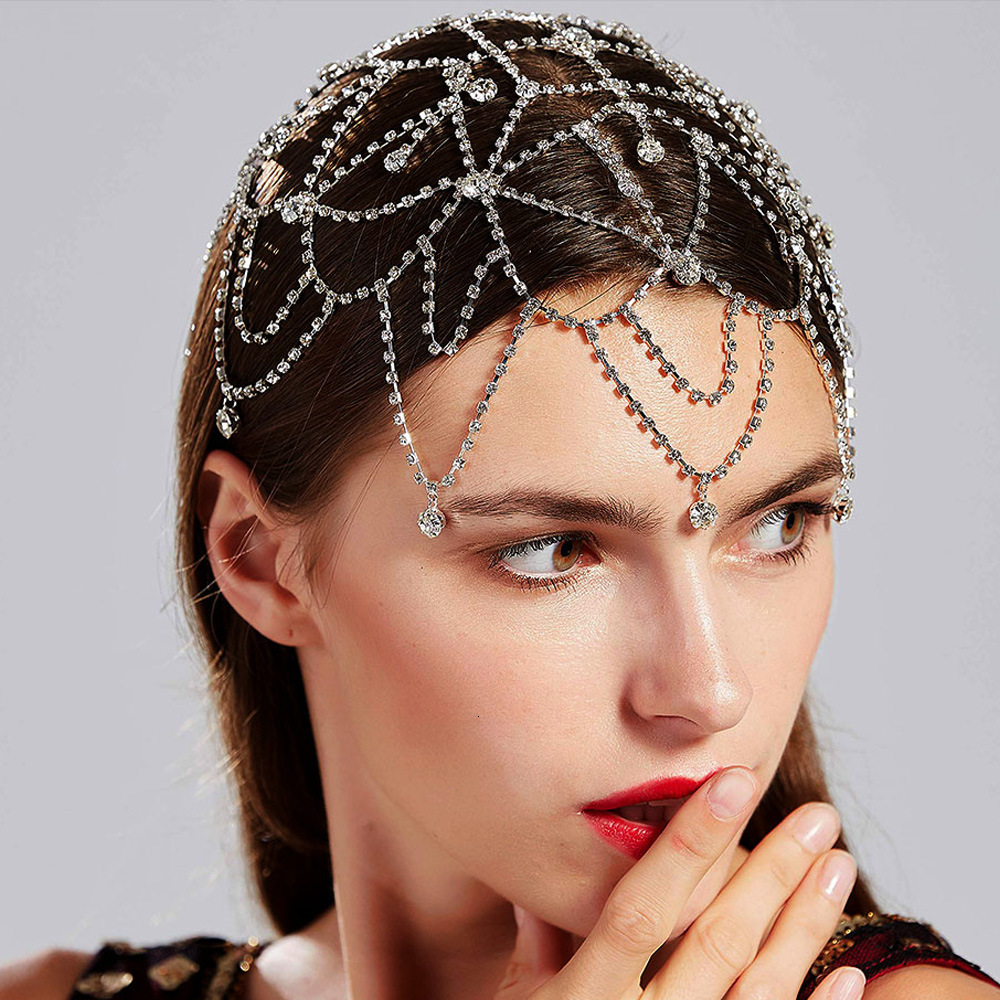 Hip Hop Trending Bride Wedding Hair Accessory Stylish Unique Multi layer VVS Moissanite Studded Luxury Headband Hat Chain Headdress