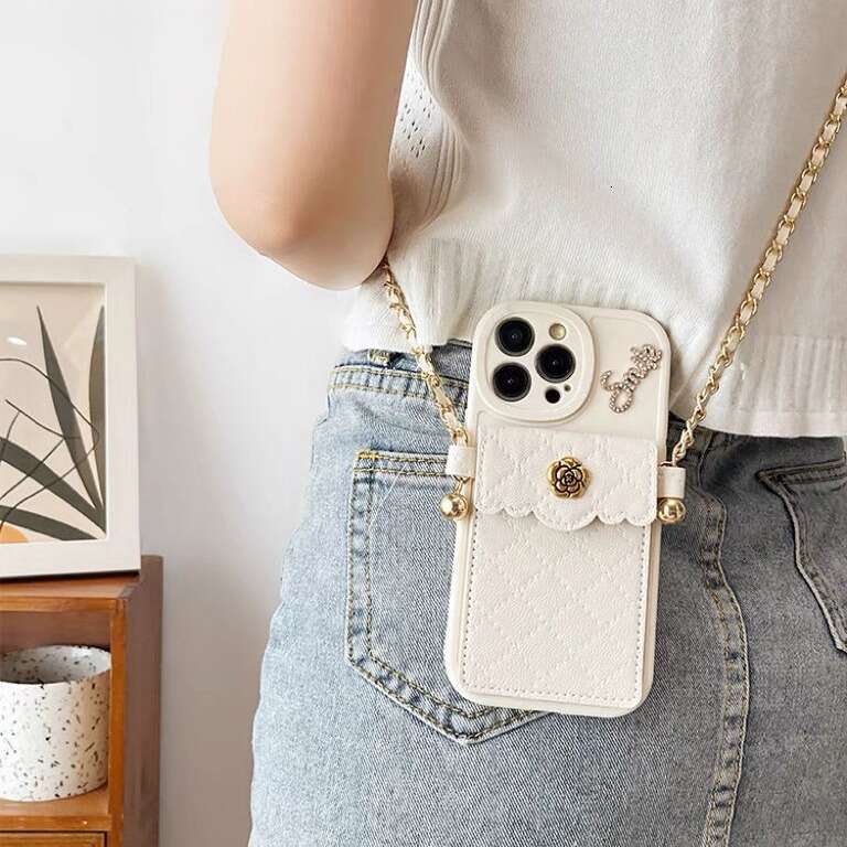 16 Quilted Small Fragrance Camellia Card Holder Compatible with iPhone 15 Pro Max Apple 13 Phone Case 11 Crossbody 14