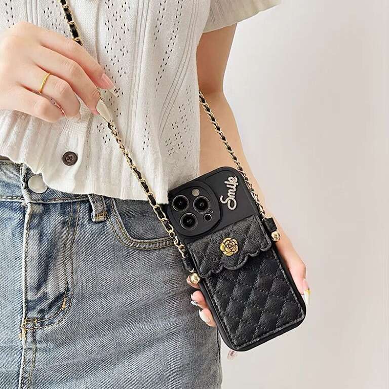 16 Quilted Small Fragrance Camellia Card Holder Compatible with iPhone 15 Pro Max Apple 13 Phone Case 11 Crossbody 14