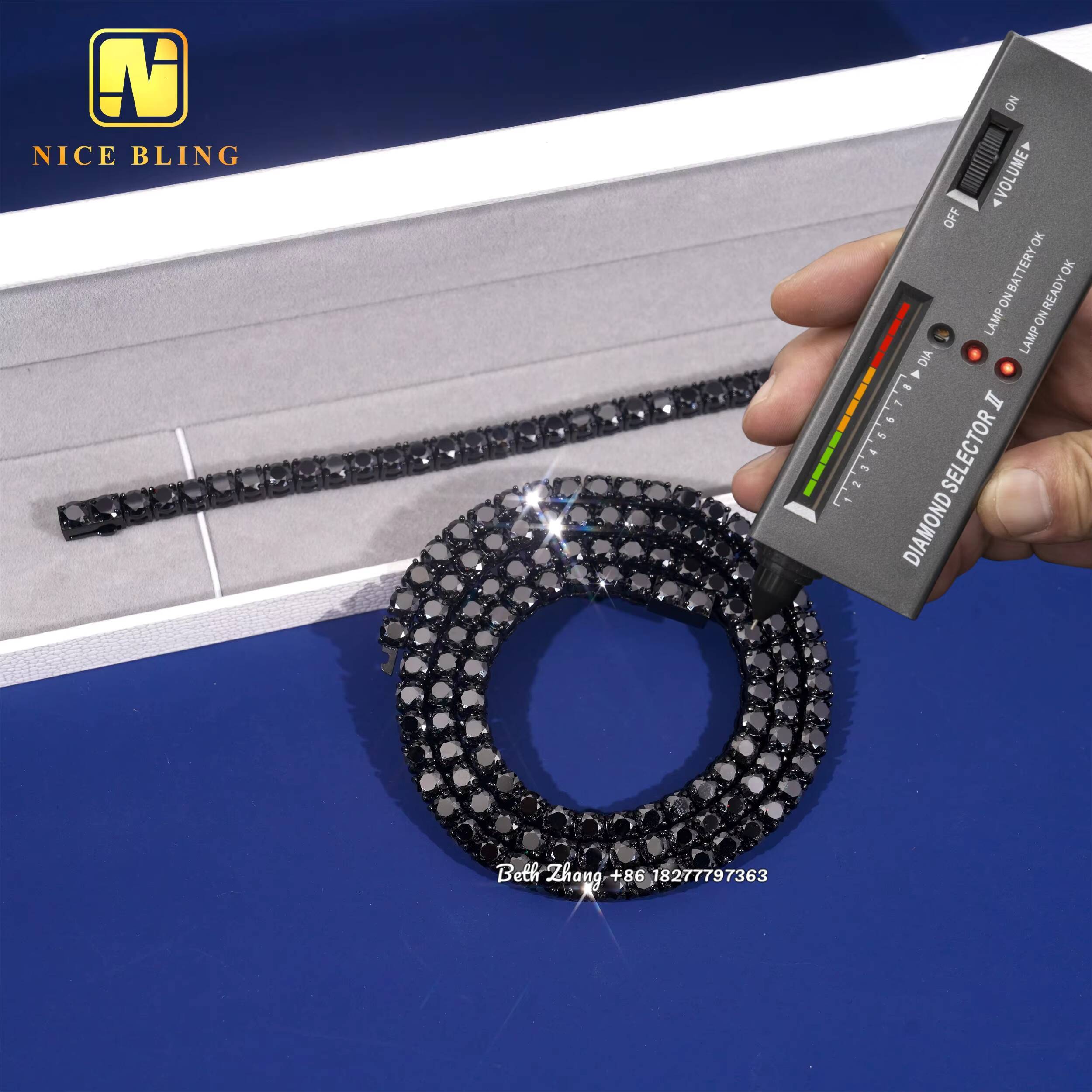 Fashion Jewelry Moissanite Tennis Chains Hip Hop Necklace 4MM 5MM Black Moissanite Waterproof Stainless Steel Necklace Bracelet