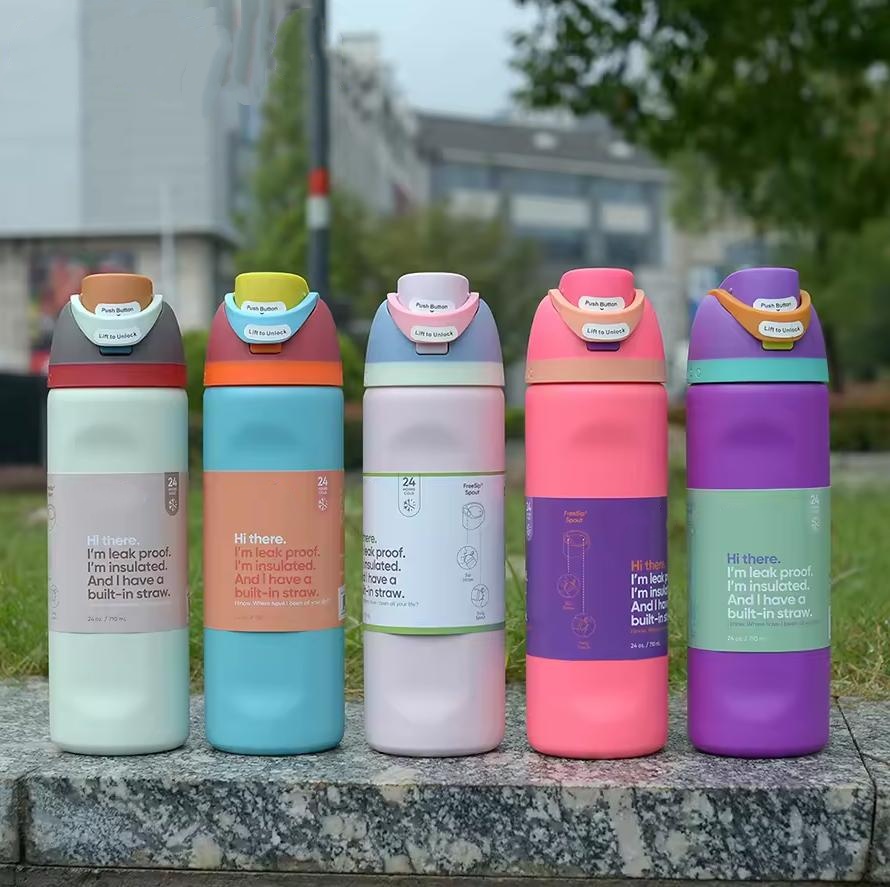 Owala Water Bottles 24Oz 32OZ Insulated Stainless Steel Tumblers with Straw Sports Outdoor Travel Mugs Drinking Cups Wholesale 0905