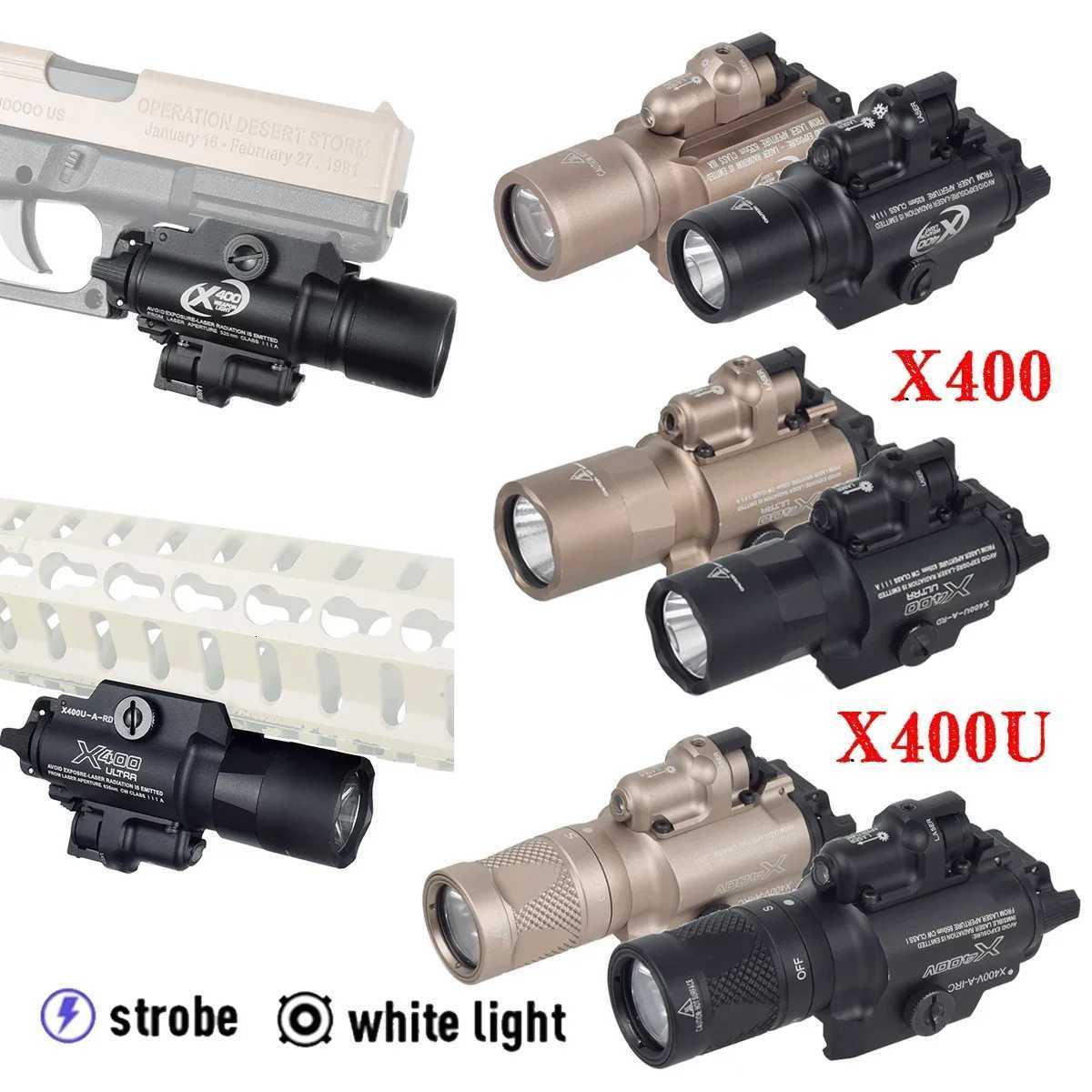 Tactical Surefire LED X300 X400 Ultra Weapon Flashlight Rifle Light X400V X400U Red Green Laser Glock Scout Lamp 20mm Rail W250722