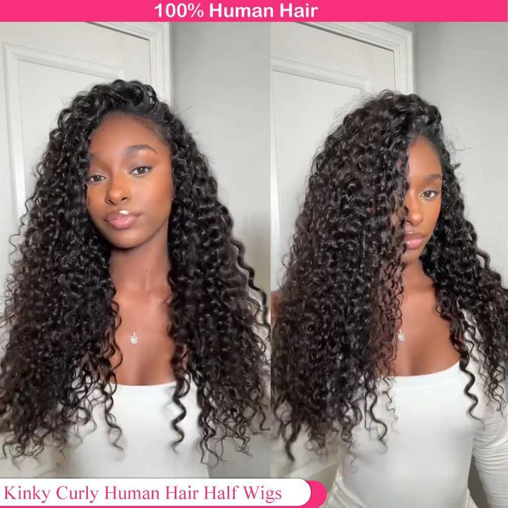 Half Wig Human Hair Kinky Curly Glueless Wig Human Hair Ready to Wear 3 IN 1 Half Wig With Drawstring 250 Density Curly Half Wig G250722