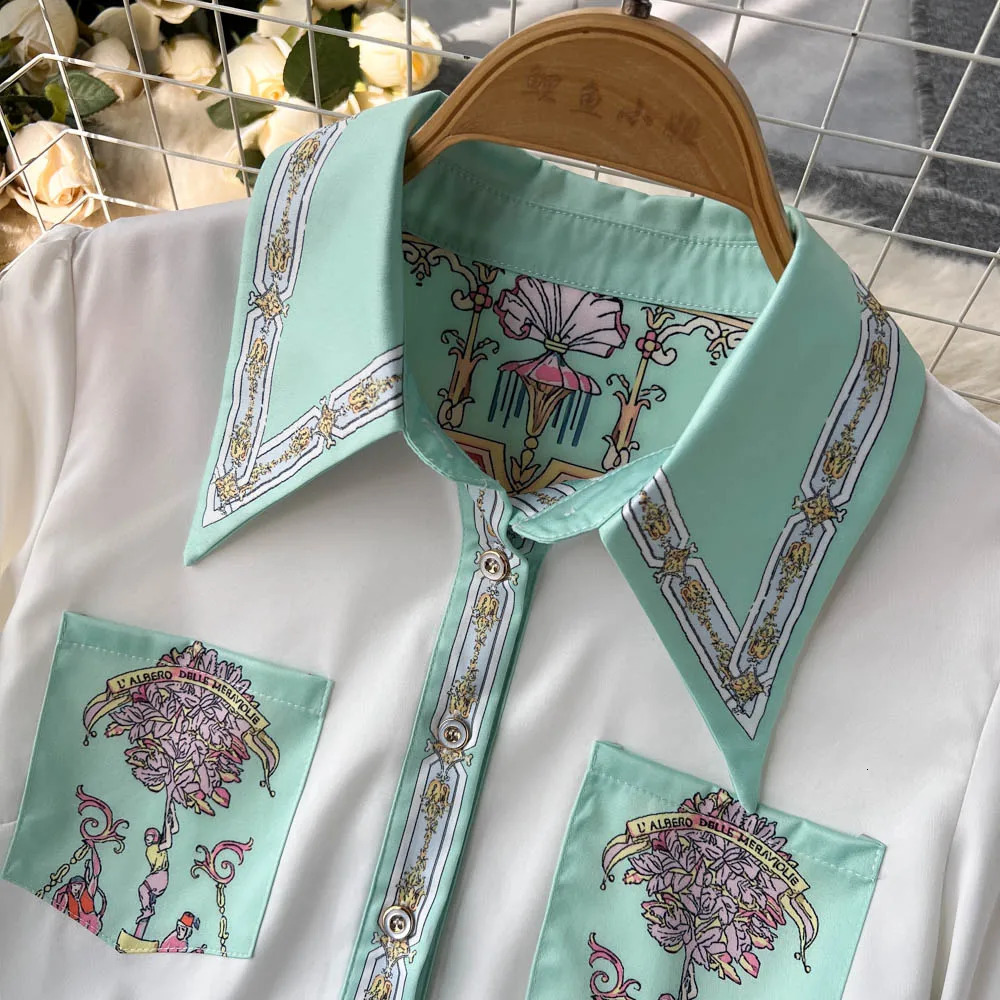 Summer Sweet Two Piece Set Women Turn Down Neck Long Sleeve Floral Print Chiffon Shirt TopIrregular Vintage Mini Skirt Suit 250723