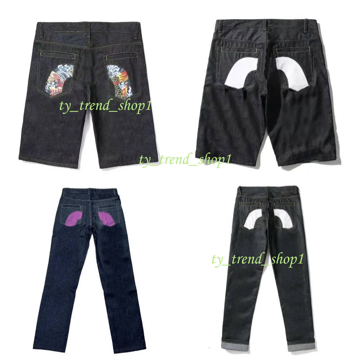 25ss evisiu jorts Designer evis jeans women Mens Luxury Straight Tube Wide Leg Brand Pants Hip Hop Street Jean Straight Patch Hole Beggar M Shaped Jea