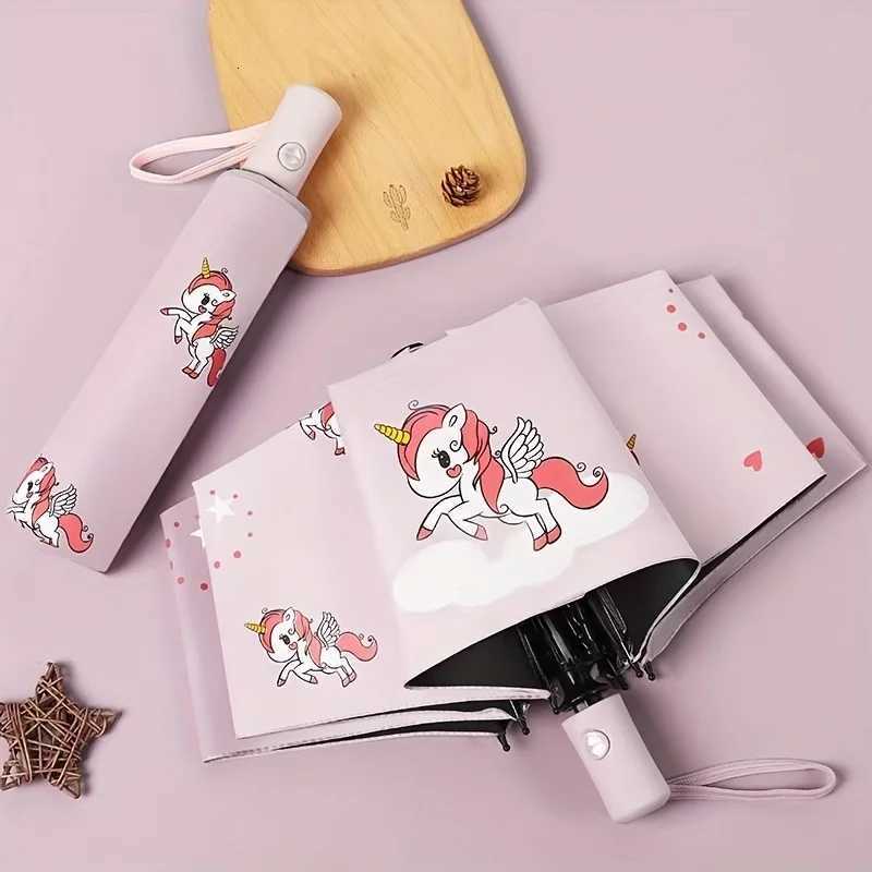 Automatic Umbrella Pink and Purple Unicorns Lovely Umbrella Shade Umbrellas UV Blocking Rain and Wind Automatic Umbrella R250724