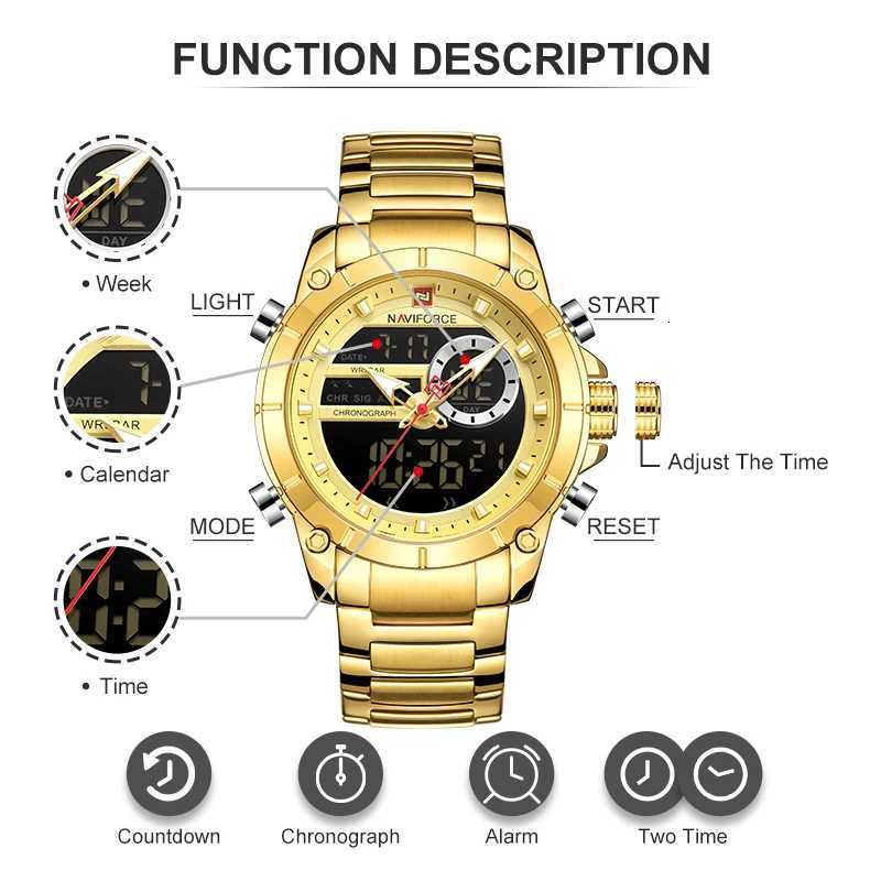 Naviforce 9163 Luxury Original Sport Wrist Watch for Men Quartz Steel Waterproof Dual Display Military Watches Relogio Masculino W250724