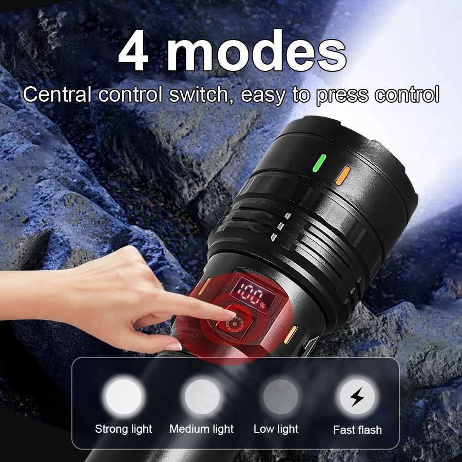 68000000LM Super Powerful LED Flashlights 15000mah Built-in Battery Rechargeable Torch Zoom 4km Strong Light Tactical FlashlightW251106