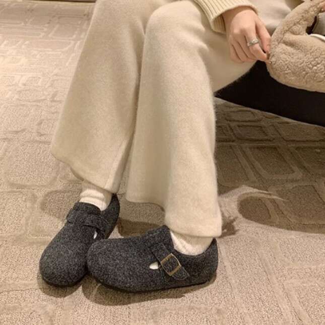 Su Yinyin Velvet Warm Fashion Big Toe Borken Comfortable Thick Sole Casual Women's All-Inclusive Korean Style Shoes