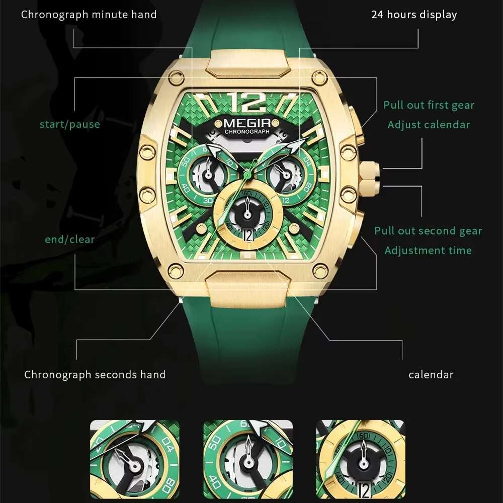 DHwatches MEGIR Men's Watch - Digital-Analog, Luminous, 30M Waterproof, Silicone Strap, Chronograph Sports Wristwatch