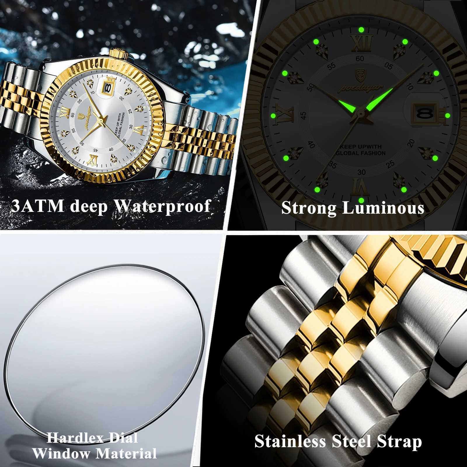 POEDAGAR Luxury Business Mens Wristwatch Waterproof Luminous Date Military Mens Watch Stainless Steel Fashion Mens Quartz Watches W250724