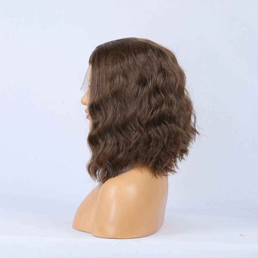 Brown Short Bob Wig Synthetic Lace Front For Women Girls Human Hair Natural Wave Hair Blue Pink Wigs Daily Wear Cosplay