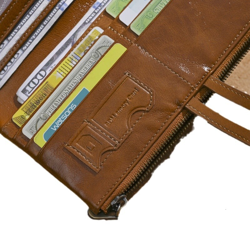 Free Shipping Designer Package Oil Wax Leather Long Wallet Cowhide Wallet Anti Magnetic Card Clip Genuine Leather Coin Wallet