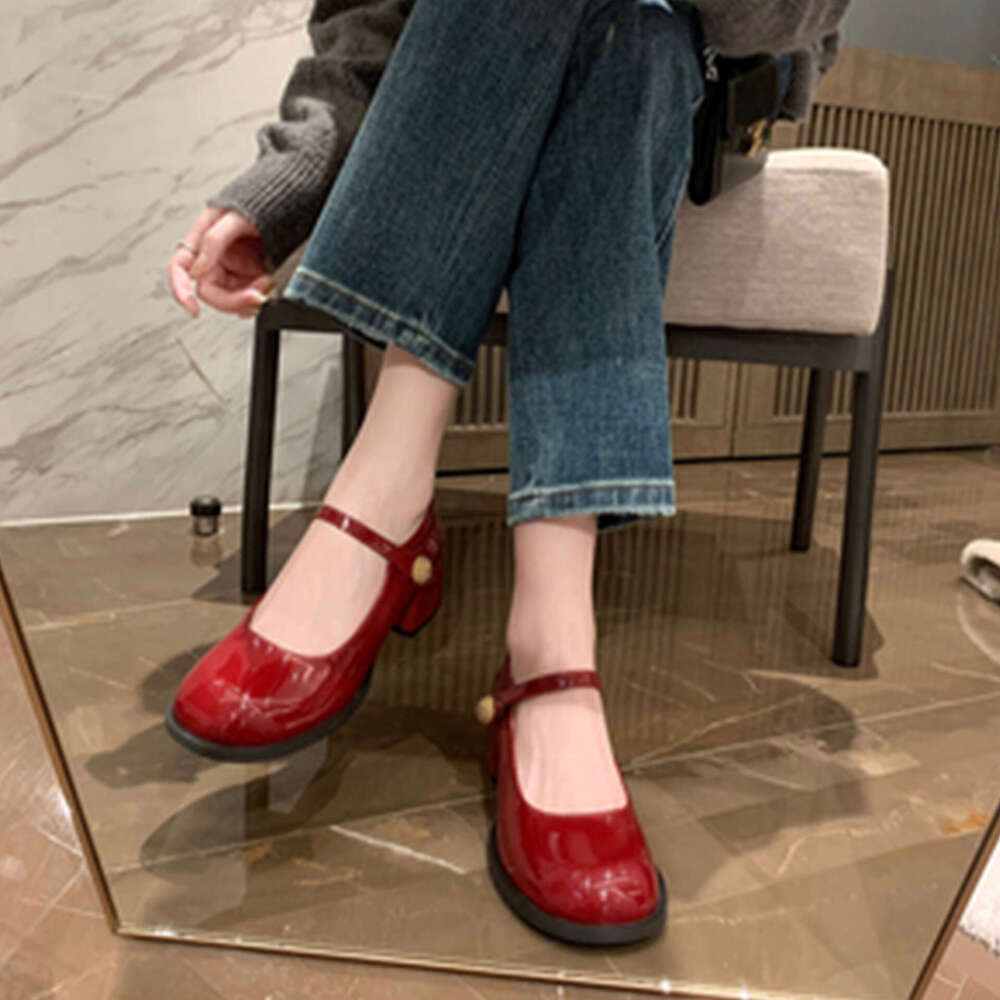 Designer Studiolee Simple Round Toe One-Strap High Heels Chunky Heel JK Mary Jane Shoes for Women Spring and Autumn