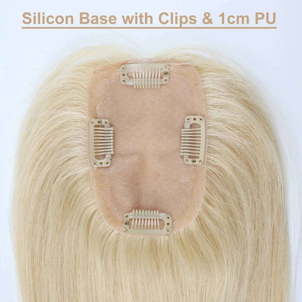 8x12cm Light Blonde Human Topper Silicon Skin Base Virgin Hair Piece Silk Top Scalp Toupee with Clips in for Women #613