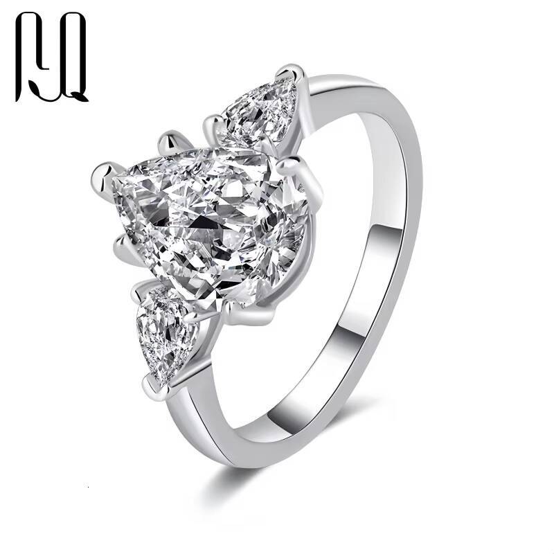 PYQ S925 Sterling Silver 1ct-2ct Womens Simple Fine Jewelry 1Carat Water Drop Pear Shaped Moissanite Wedding Ring
