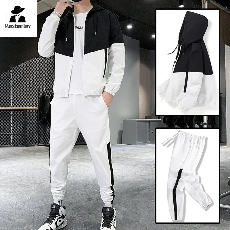 Spring And Autumn Mens Sportswear Suit Hooded Colorblock Casual Jacket Pants Suit Mens Teenager 2-piece Jogger Sweatshirt 250717