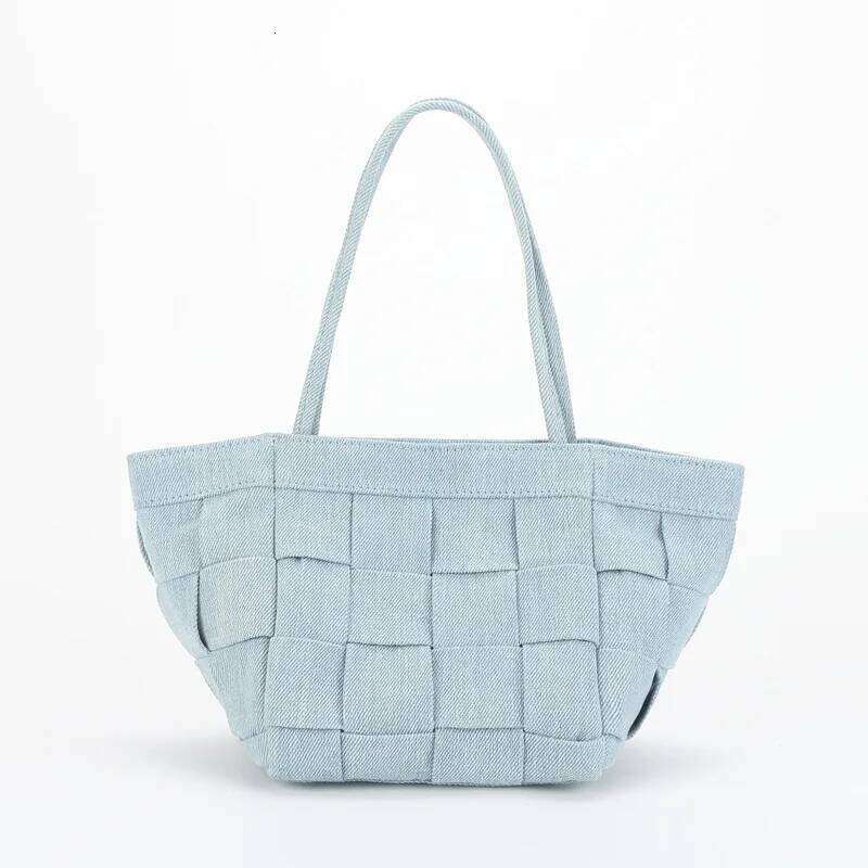 New Women Woven Handbag Simple Stylish Bucket Denim Shoulder Crossbody Bag