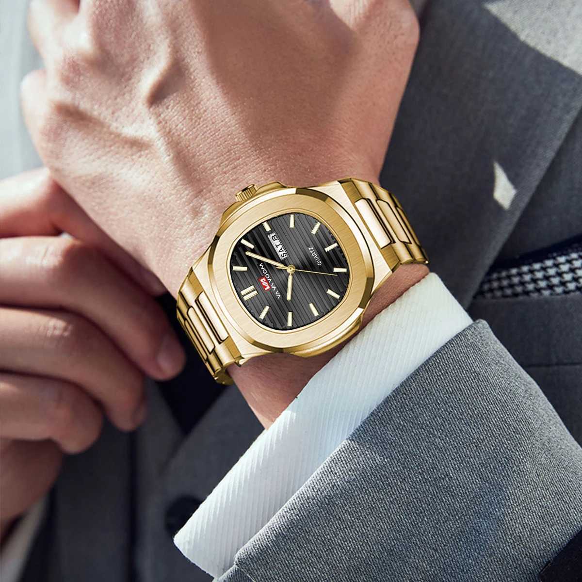 Luxury Men Watch Top Brand Classic Business Style Stainless Steel Dual Calendar Quartz Movement Wrist Watch for Men Mens Watch W250724