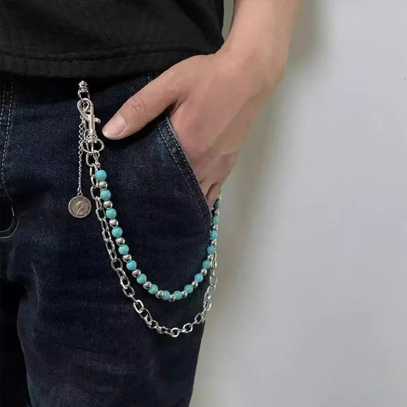 Metal Punk Rock Layered Beads Chain Keychains For Men Women Waist Key Chain Jeans Hip-hop Pants Belt Chains Jewelry Accessories 250722