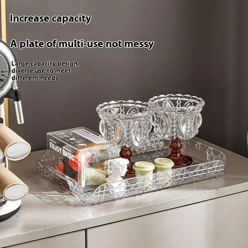 High-capacity Rectangular High-end Aesthetic Storage Tray Household Light Luxury Tea Set Water Cup Storage Tray Luxury Home Decoration 250724