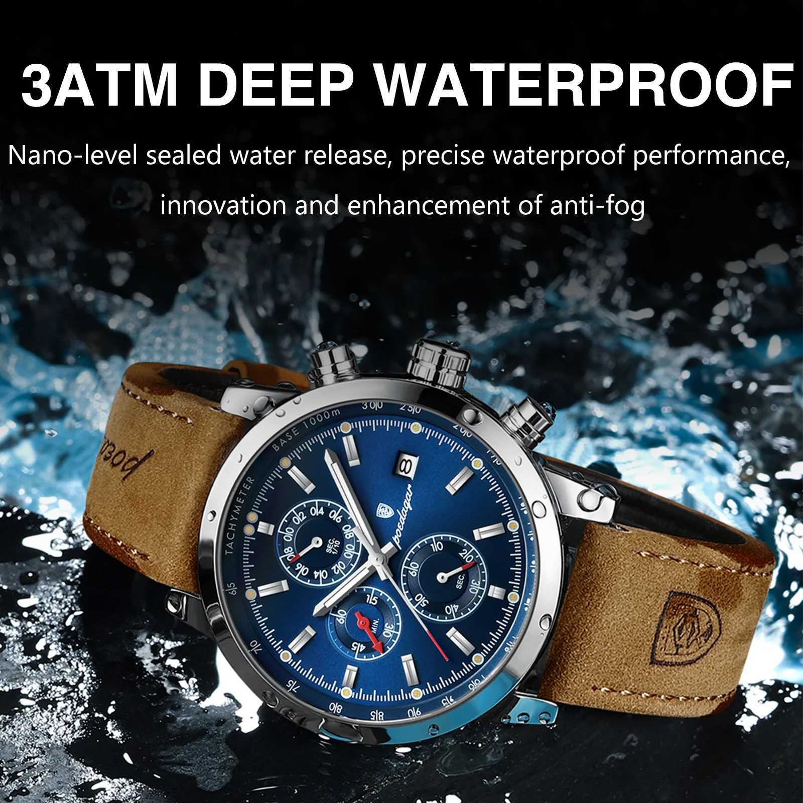 POEDAGAR Luxury Wristwatch for Men Waterproof Luminous Chronograph Date Men Watch Sports Leather Mens Quartz Watches Male Watch W250724