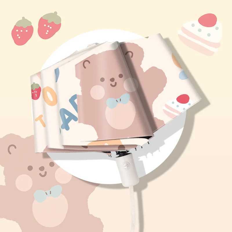 Sunshade Umbrella Folding Umbrella Cartoon Bear Pattern UV Umbrella Wind Resistant UV Blocking Portable Rain Gear for Travel R250724