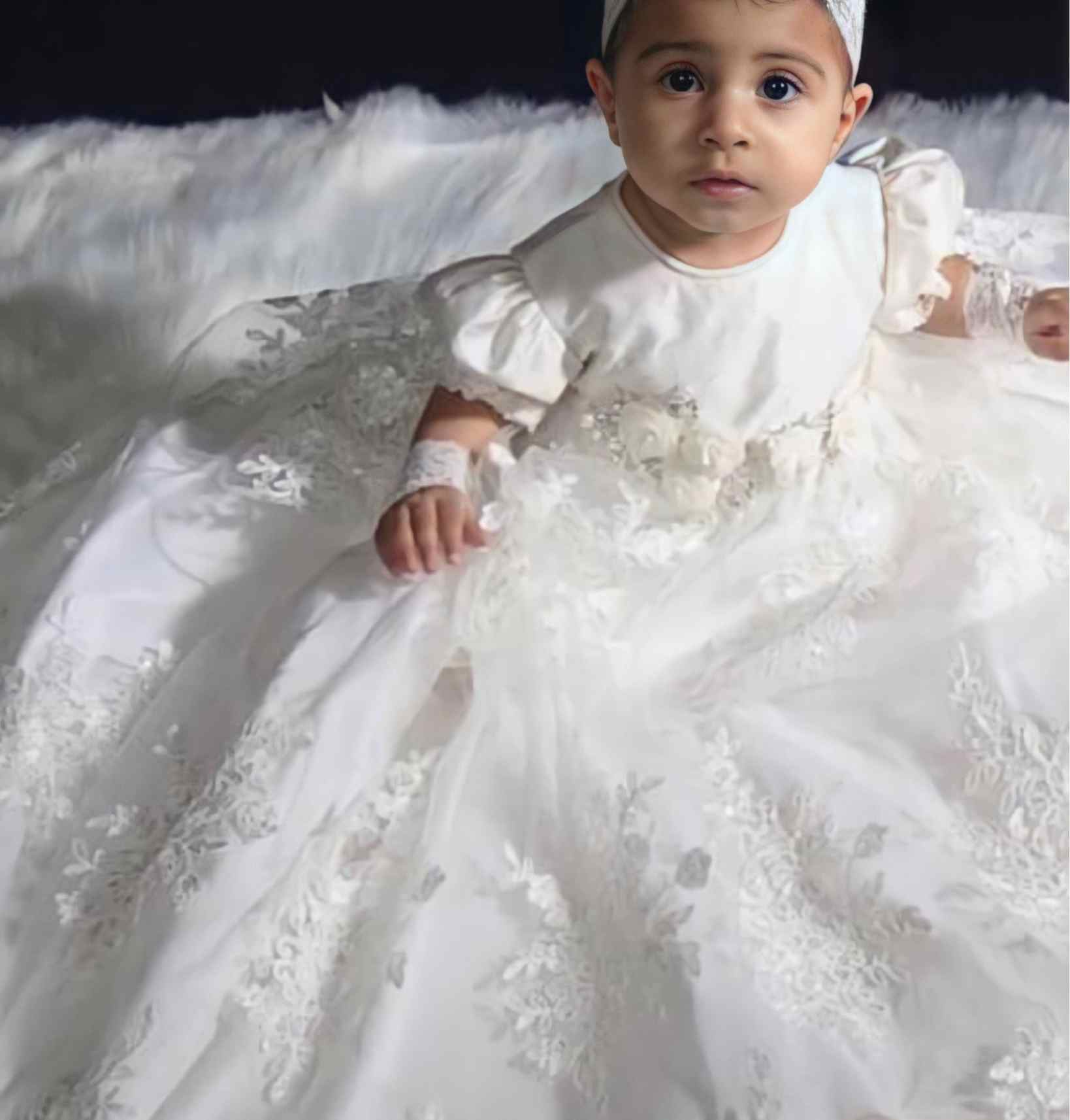 White Lace Christening Gowns Lace for Girl Appliques Beaded Girls Baptism Newborn Kids Birthday Dresses Customized