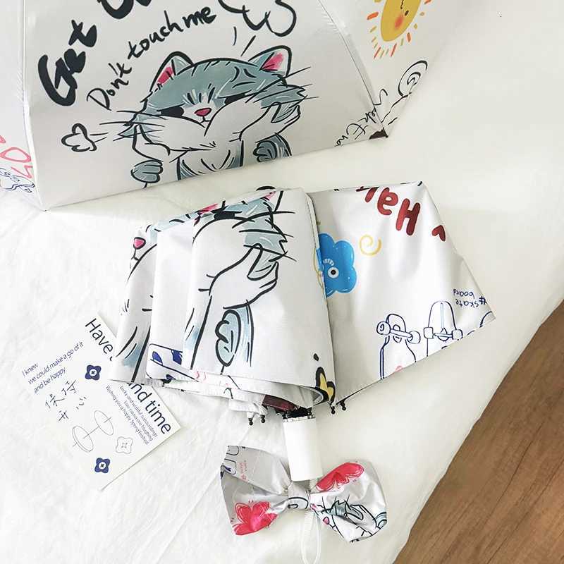 Cute and proud cat with sunny and rain folding umbrella R250724