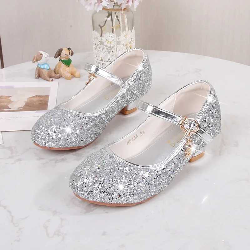 Classic Children High Heels Leather Shoes Fashion Sequins Elegant Kids Girls Wedding Shoes Princess Party Dress Single Shoes XJ250724