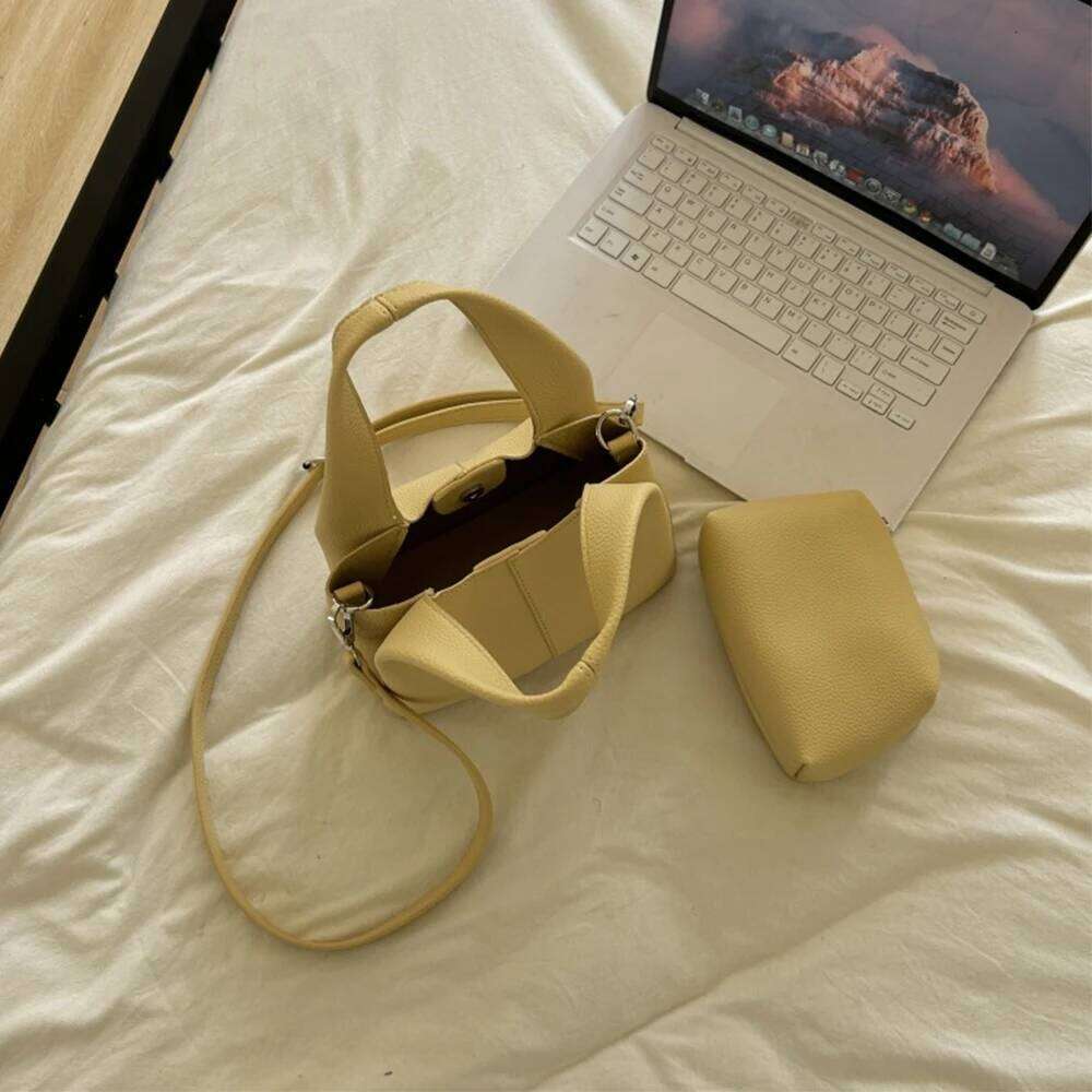 Fashion Tote Handbags Solid Pu Leather Bucket Bags Women Versatiel Commute Handle Pack Large Capacity Lady Leisure Composite Bag