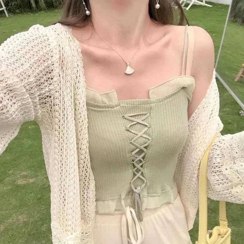 Lace Knit Hollow Out Cardigan Women Thin Long Sleeve Sunproof Cropped Top Summer Solid Vintage Crochet Sweater X250724