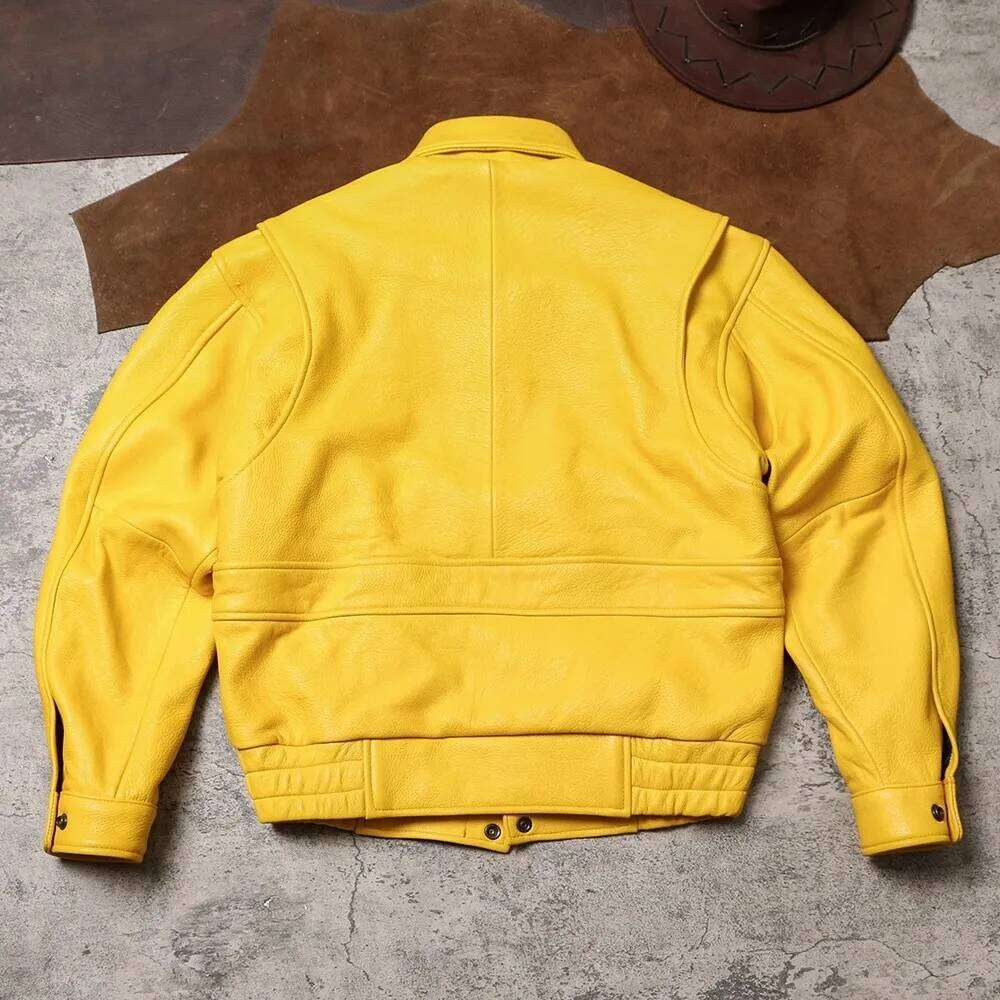 Women's Wear Mauroicardi Spring Autumn Cool Handsome Short Yellow Soft Pu Leather Jacket Men Turn-Down Collar Designer Clothes
