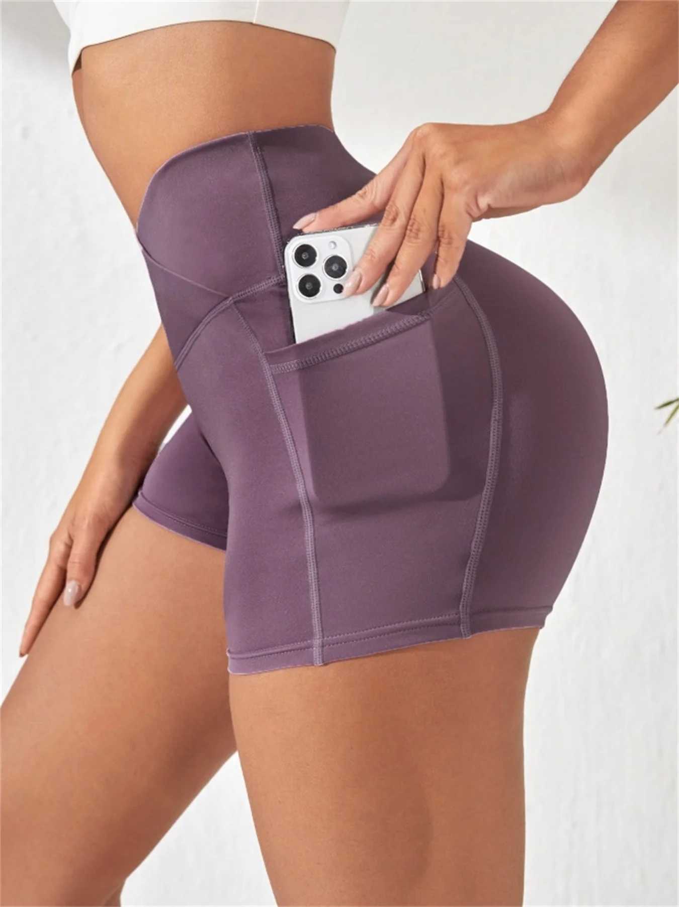 Womens High Cross Waist Biker Shorts Side Pockets Buttery Soft Comfy Criss Cross Running Yoga Athletic Short Pants XJ250724