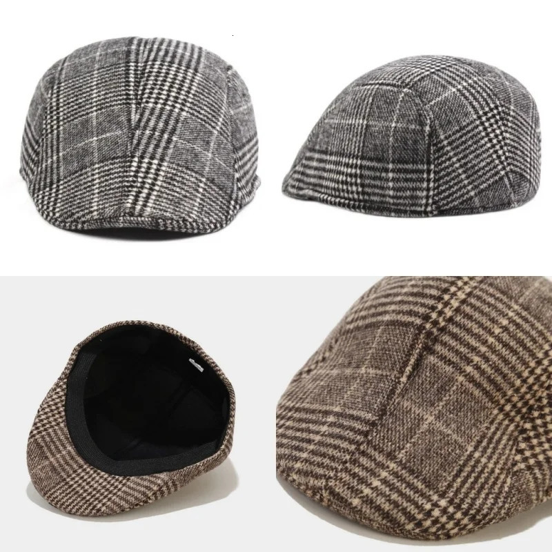 Mens Casual Berets Hat Autumn Winter Retro Gentleman sboy Hat Plaid Checked Hat Unisex Octagonal Hat Driving Cabbie Wool Cap 250723