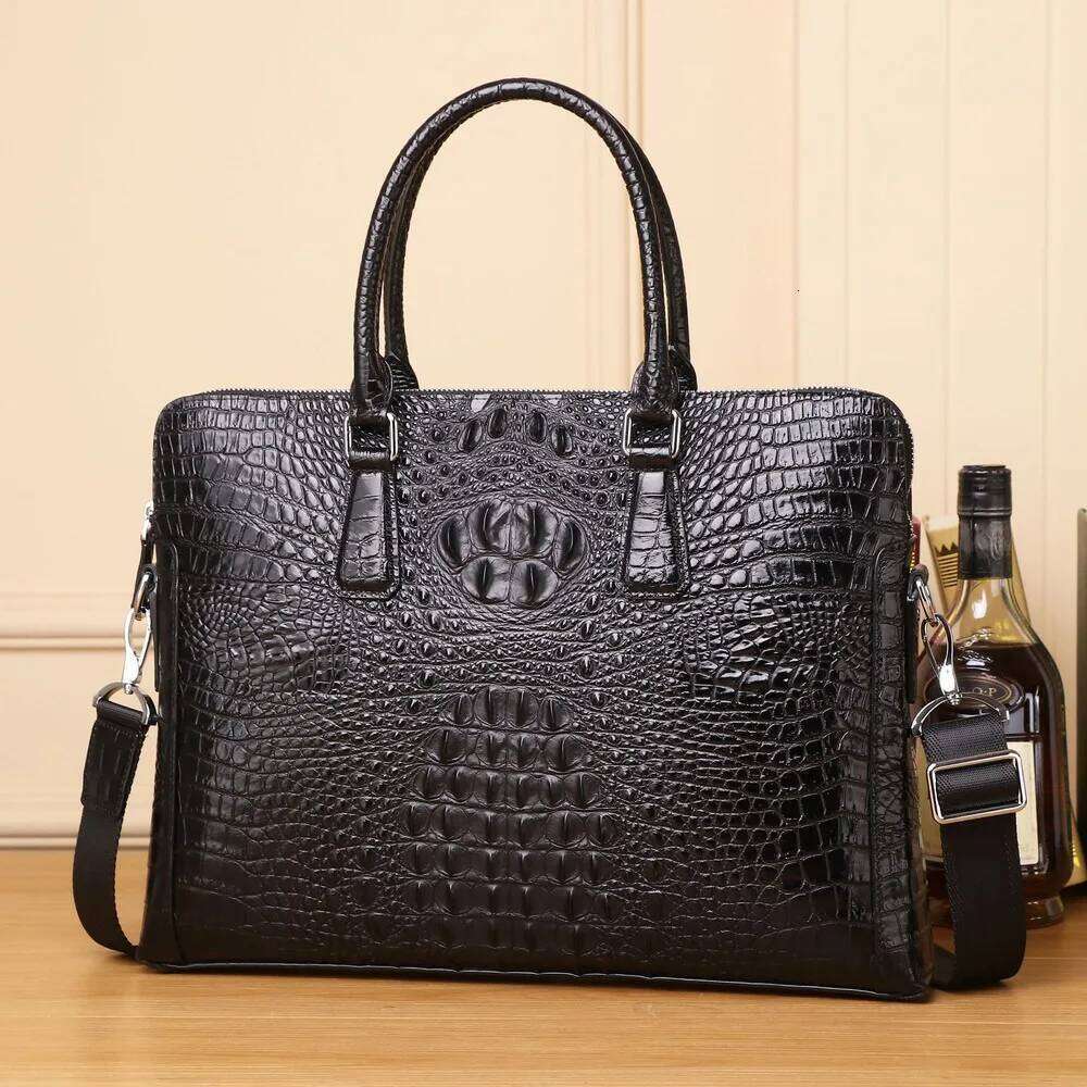 2025 Crocodile Pattern Genuine Messenger Tote Leather Men's Business Briefcase Handbag Casual Shoulder Crossbody Laptop Bag