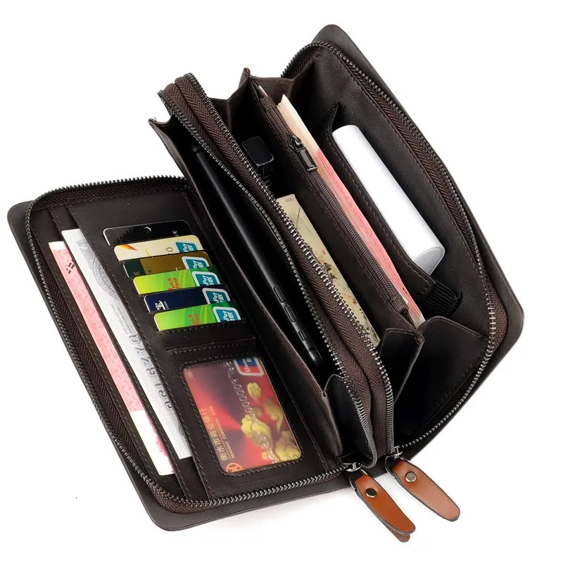 High quality solid color PU leather double zipper n mens handbag bolsos para hombre clutch sacoches hommes bag men 250723