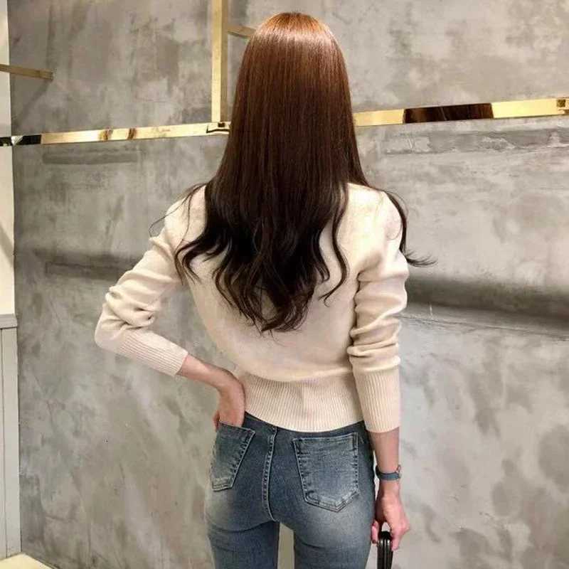 Crop Top Sweater Embroidery Harajuku Knitted Single Breasted Cropped Cardigan Women Autumn Long Sleeve Turn Down Collar Sweater X250724